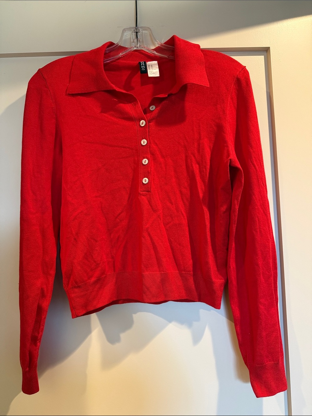 Divided red button polo collar sweater worn once